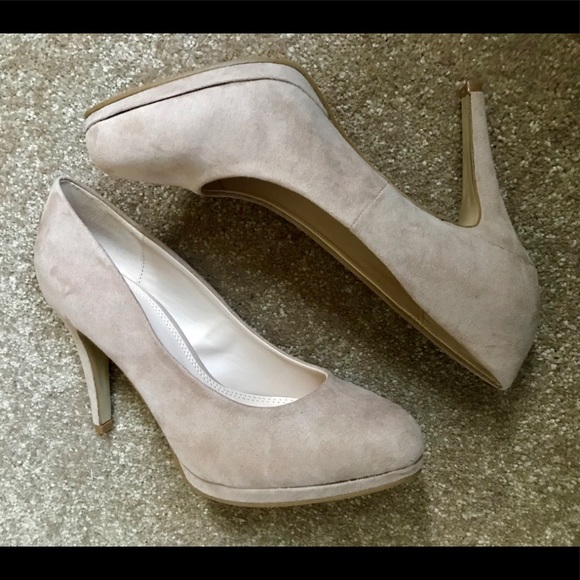 Kelly & Katie Shoes - Kelly and Katie Nude Suede Platform Pump Heels